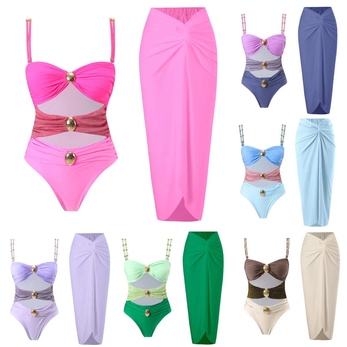 Miami Vice One Piece Swimsuit + Skirt Set