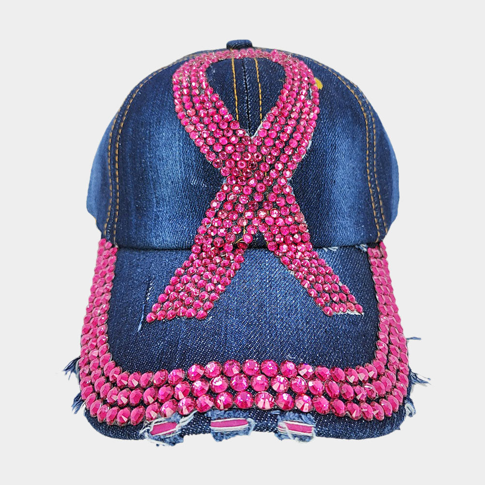Bling Pink Ribbon Baseball Hat