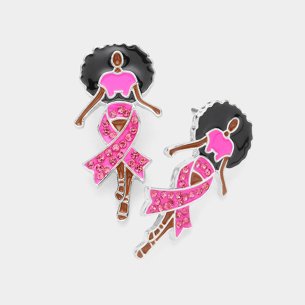 Pink Ribbon Afro Queen Earrings