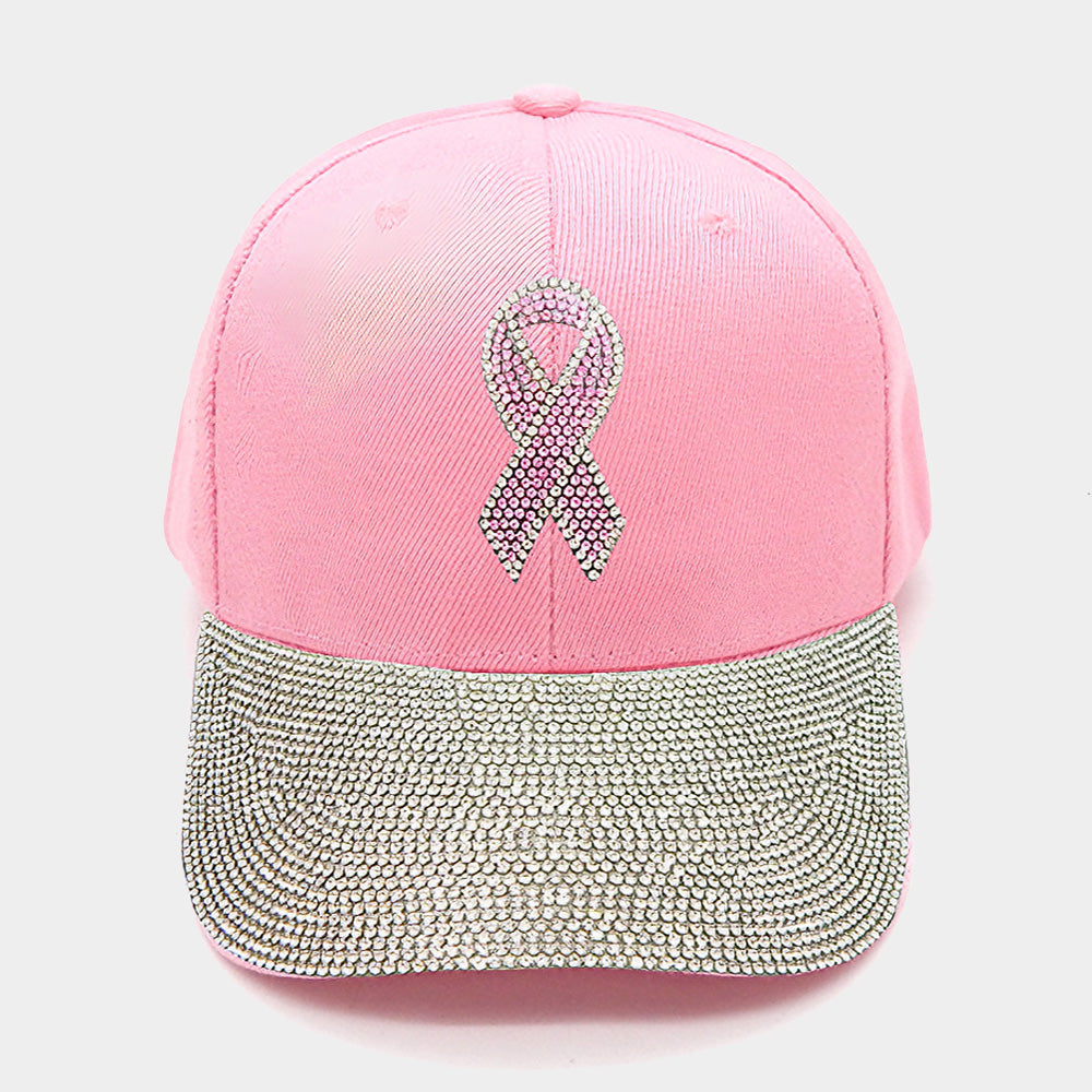 Pink Ribbon Rhinestone Brim Hat