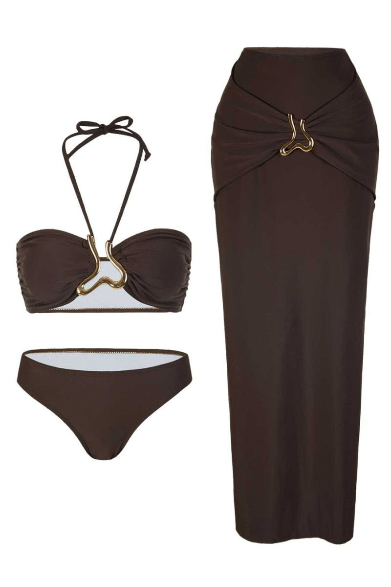 Chocolate Halter 3pc Swimwear Set