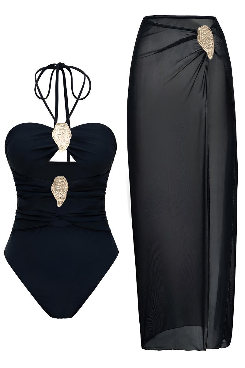 Miami Nights Padded one piece swimsuit & Mesh skirt set