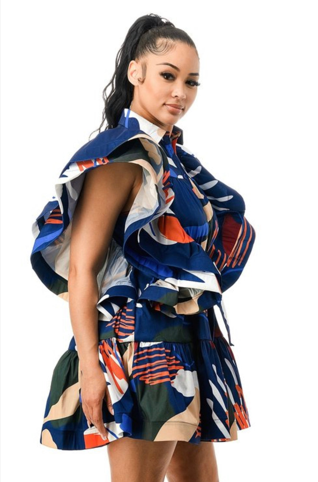 Always Ready Ruffle Dress (Blue Multi)