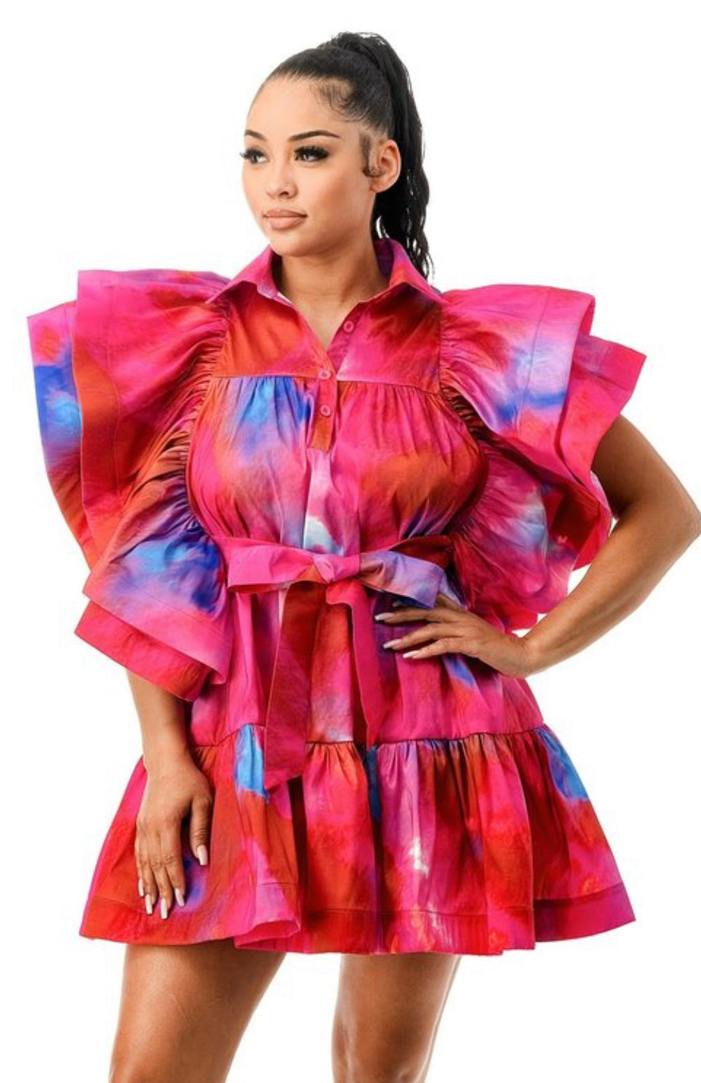 strapless open back dress Always Ready Ruffle Dress (Pink Watercolor) Medium