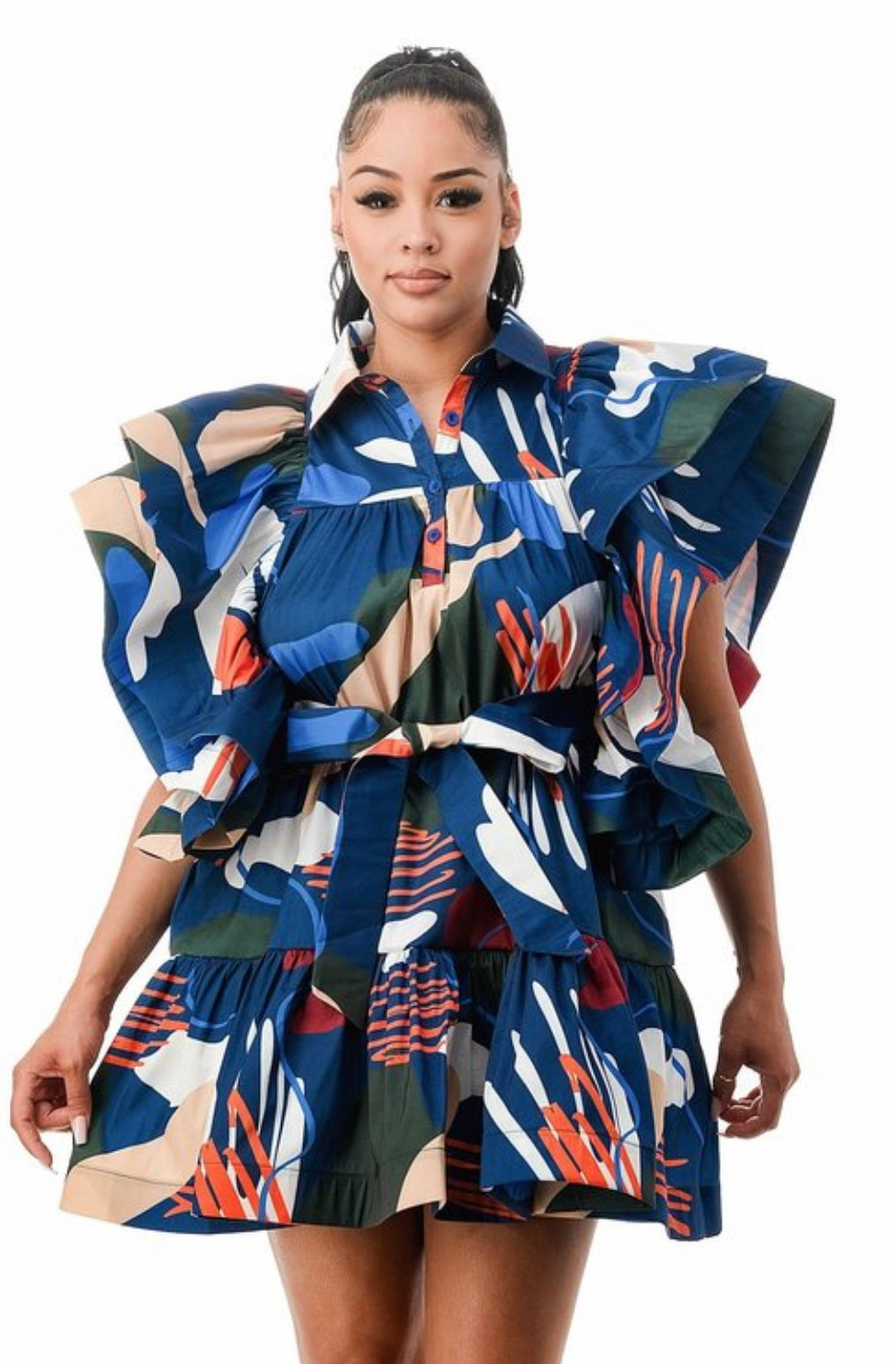 Always Ready Ruffle Dress (Blue Multi)