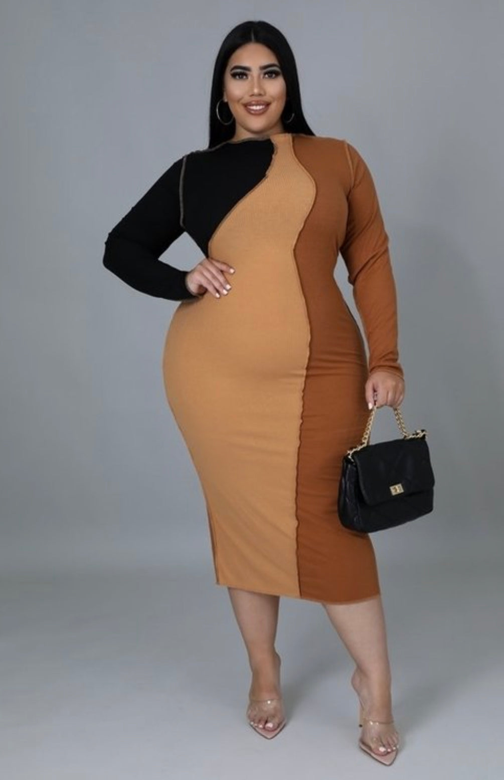plus size brown bodycon dress Chocolate Rush Midi Dress (Plus-Size) 1XL