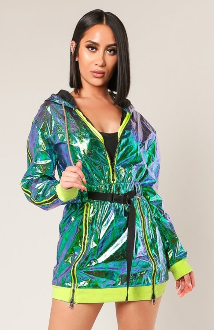 Holographic Hooded Jacket Dress Medium