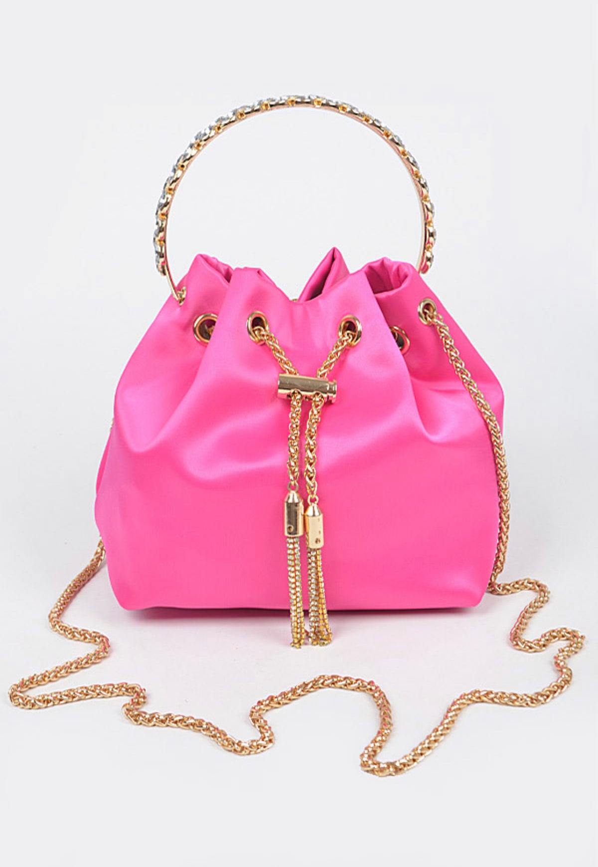 Rhinestone Satin Bucket Handbag