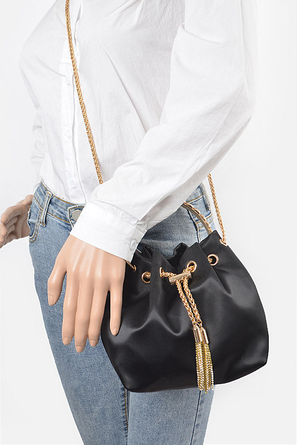 Rhinestone Satin Bucket Handbag