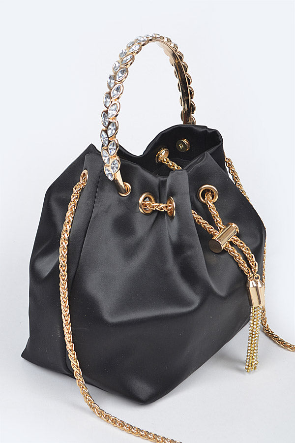 Rhinestone Satin Bucket Handbag