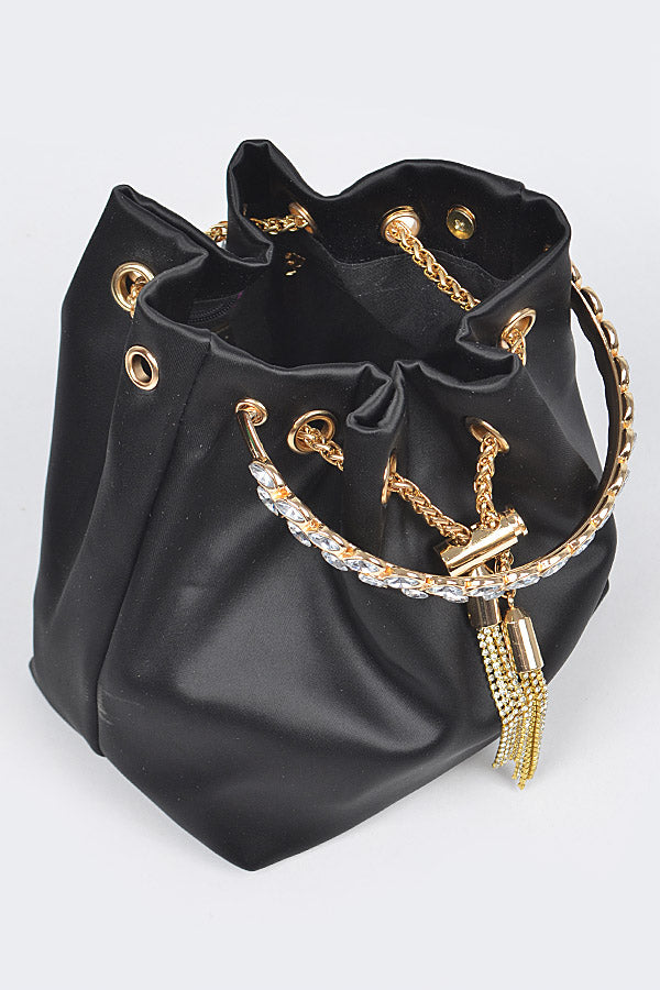 Rhinestone Satin Bucket Handbag