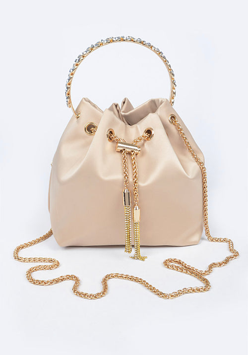 Rhinestone Satin Bucket Handbag