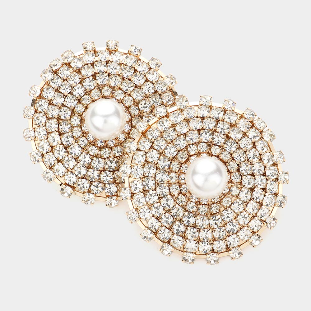 Pearl Accented Round Rhinestone Earrings