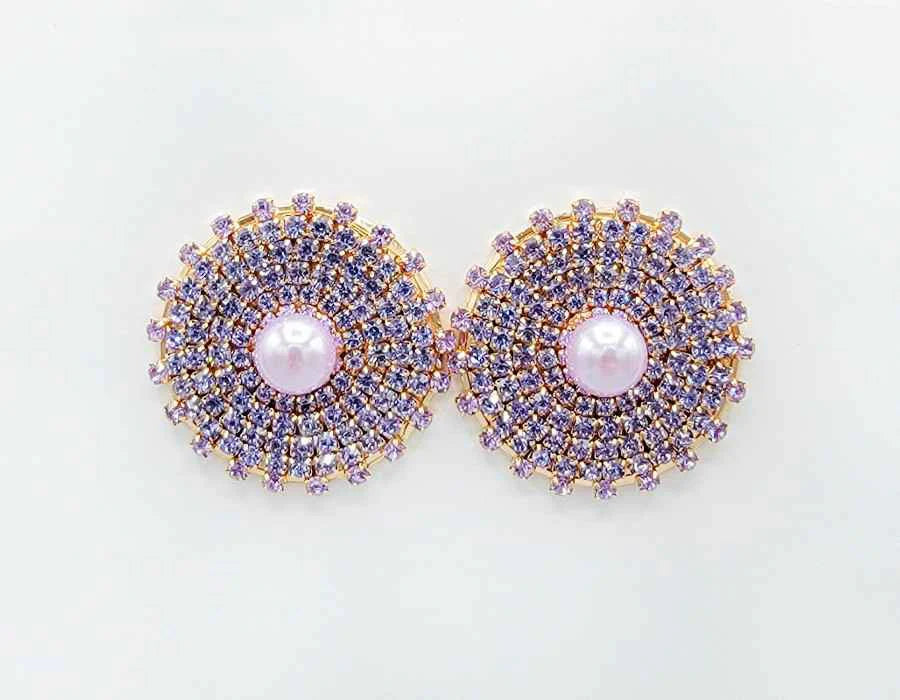 Pearl Accented Round Rhinestone Earrings