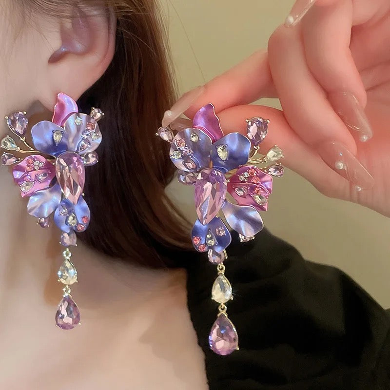 Cascading Purple Flower Earrings