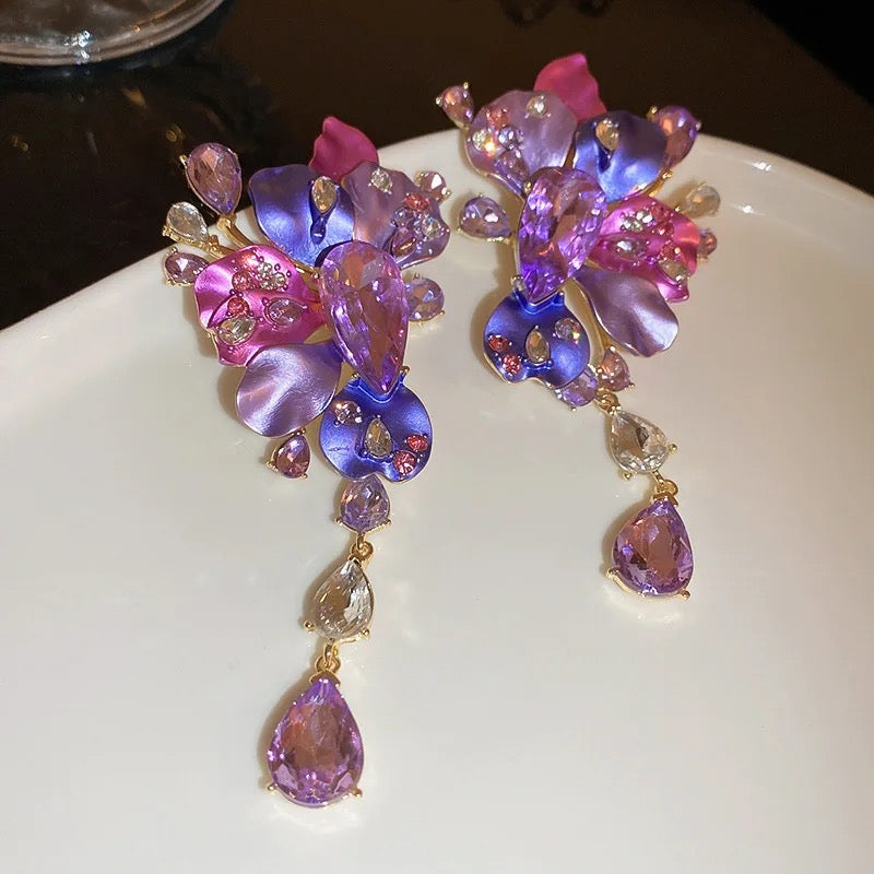 Cascading Purple Flower Earrings