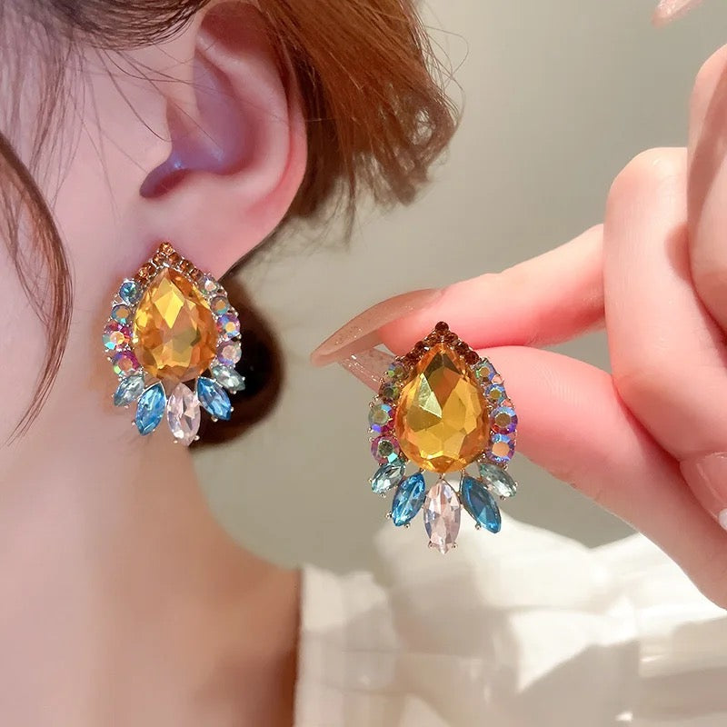 Yellow Multicolor Teardrop Stud Earrings