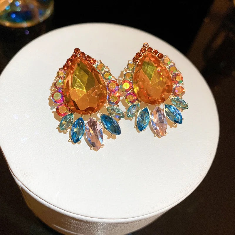 Yellow Multicolor Teardrop Stud Earrings