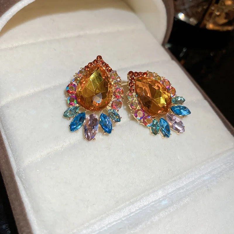 Yellow Multicolor Teardrop Stud Earrings
