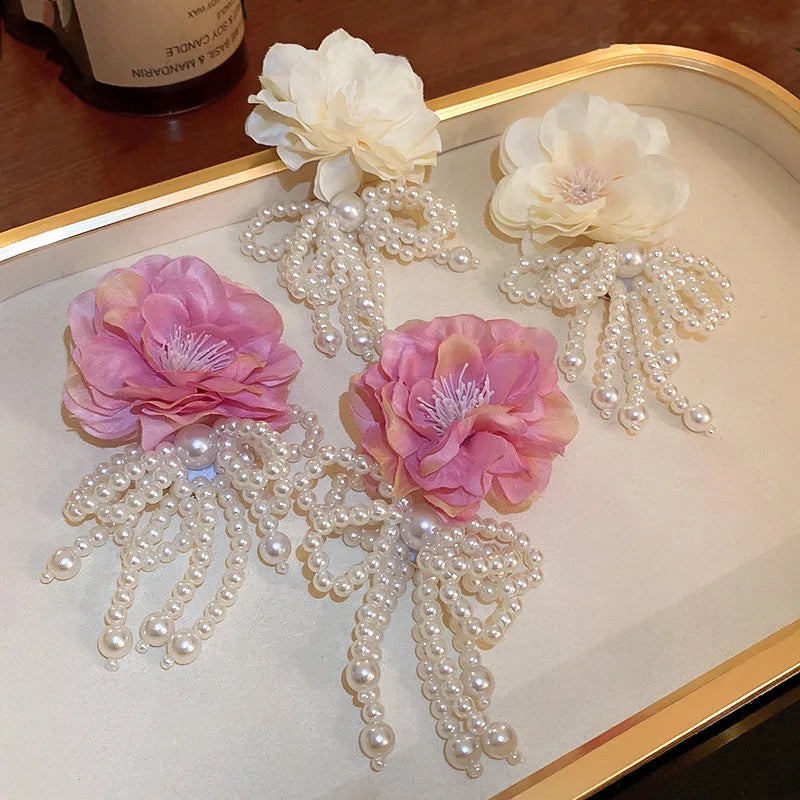 Pearl Flower Bow Earrings