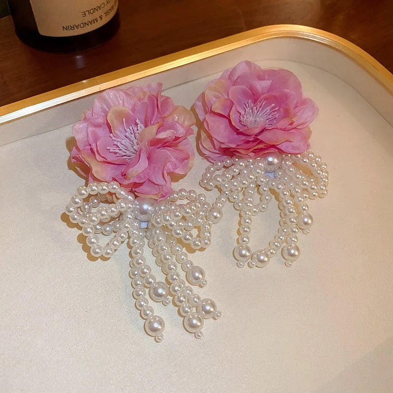 Pearl Flower Bow Earrings
