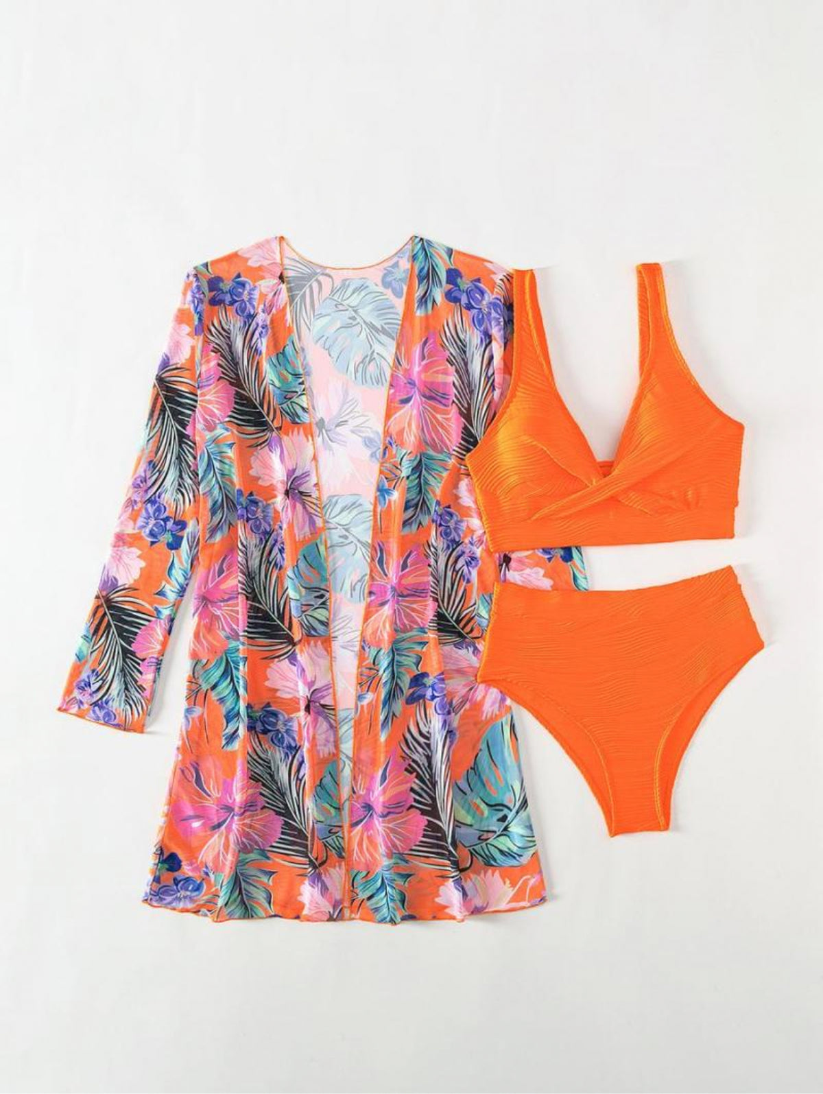 Floral 3PC High-waisted Swimwear Set