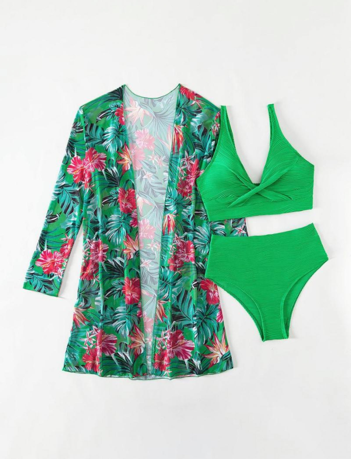 Floral 3PC High-waisted Swimwear Set