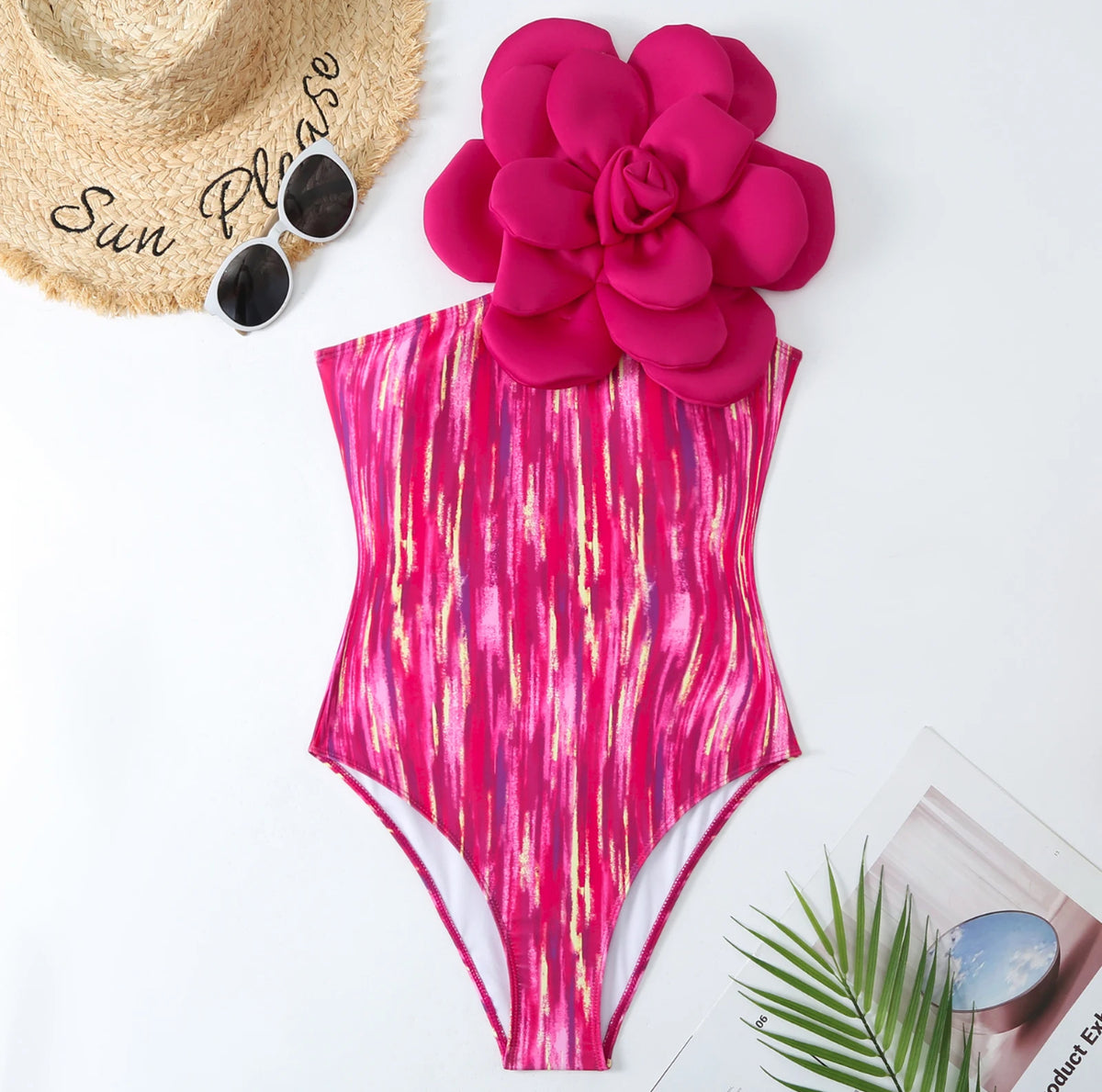 3D Flower One Piece Swimsuit + Sarong Set
