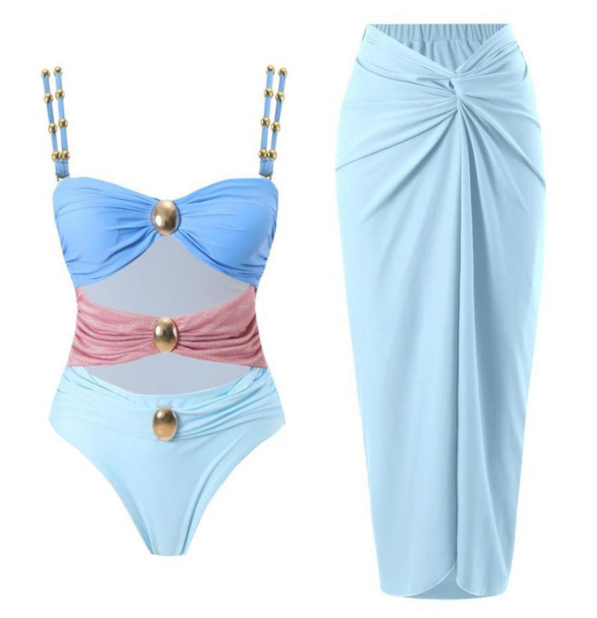 Miami Vice One Piece Swimsuit + Skirt Set