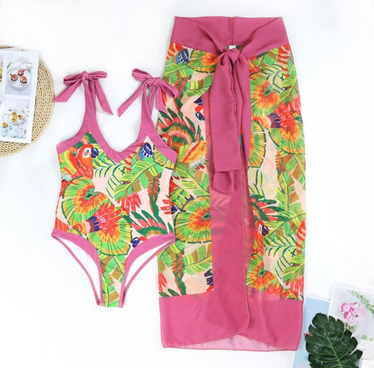 Tropical Paradise Swimsuit + Sarong Set