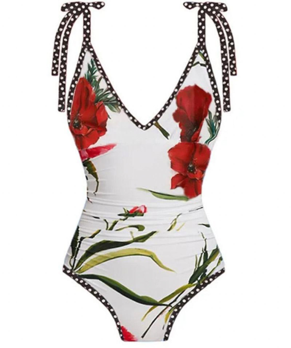 Polkadot Flowers Swimsuit + Sarong Set