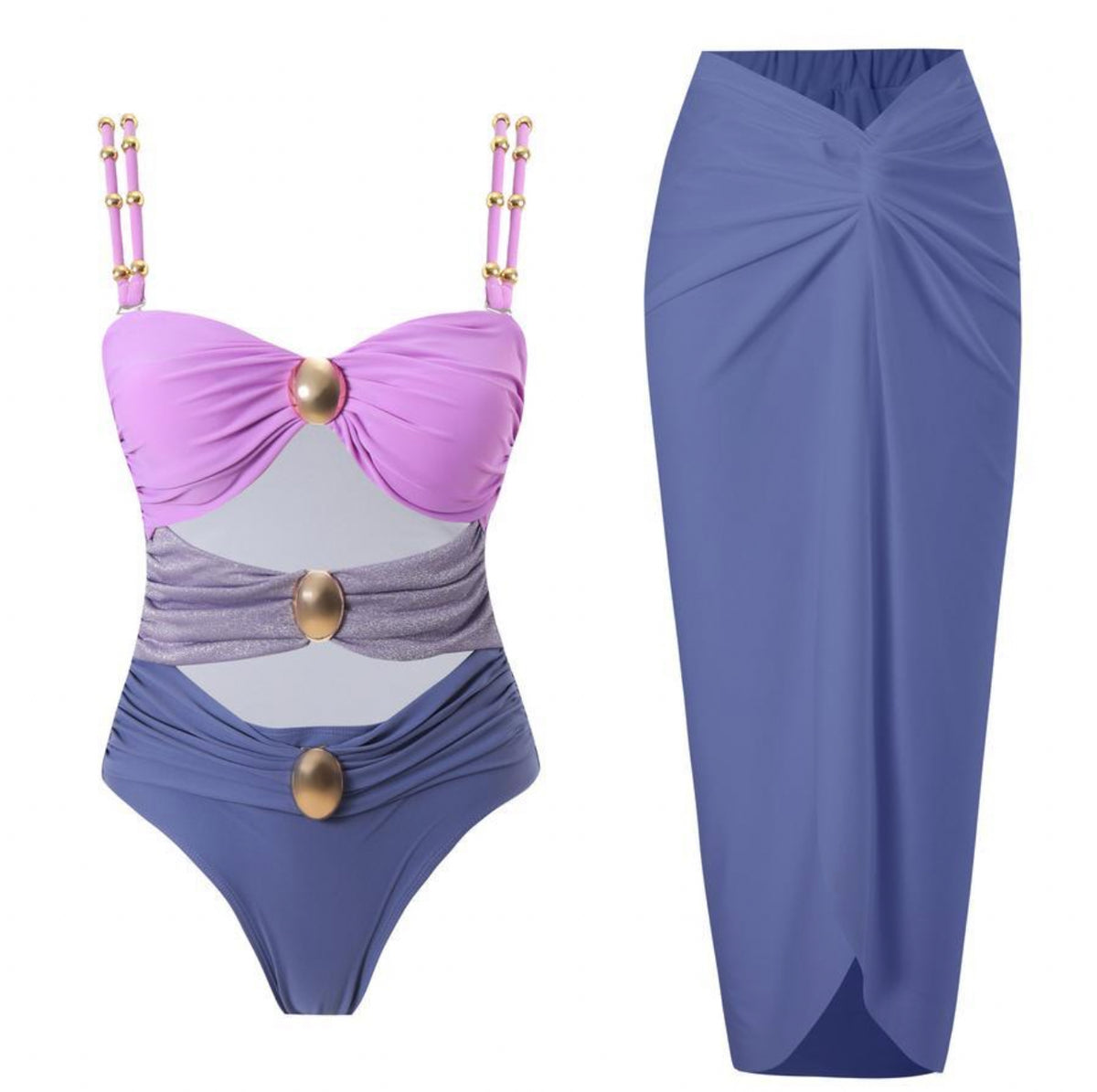 Miami Vice One Piece Swimsuit + Skirt Set