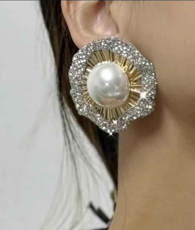 Rhinestone Pearl Accent Round Stud Earrings