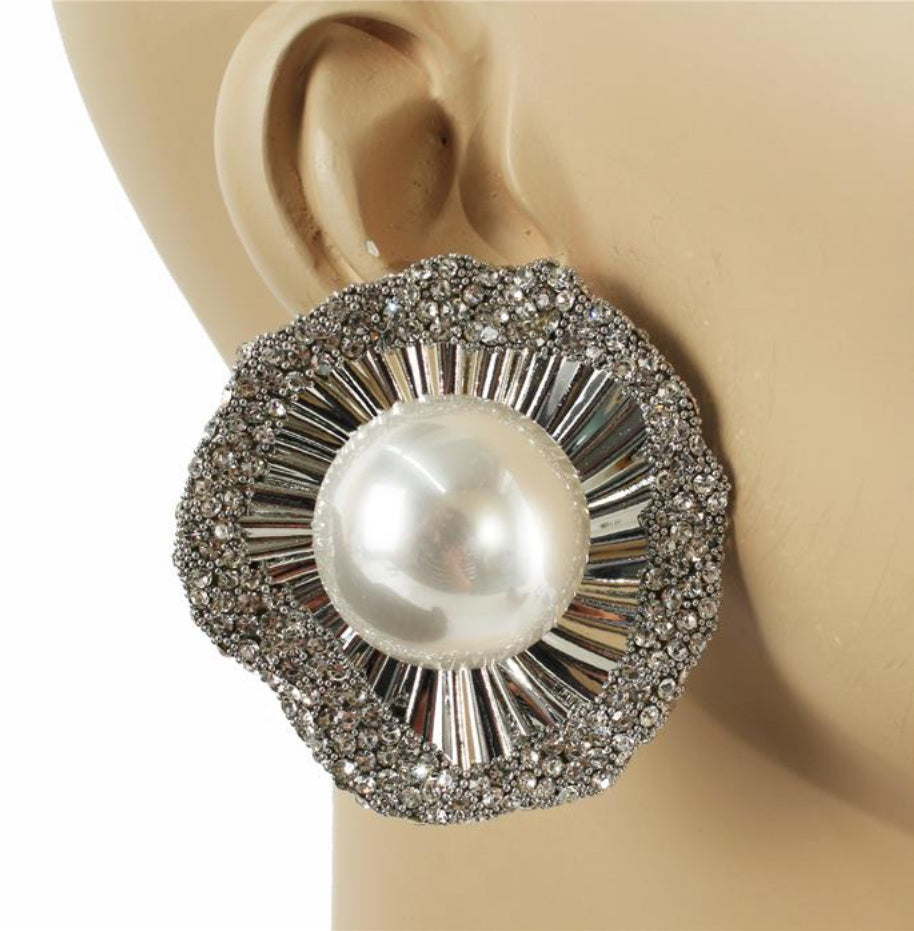 Rhinestone Pearl Accent Round Stud Earrings