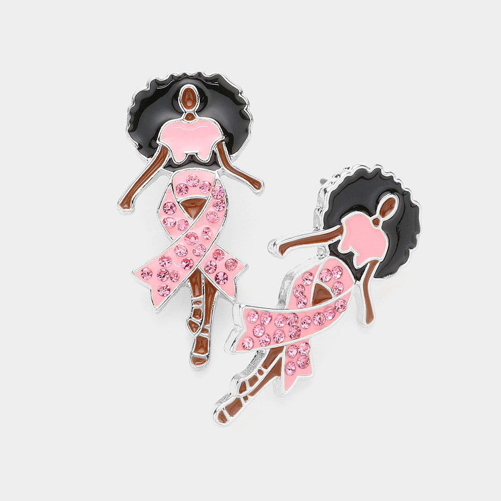 Pink Ribbon Afro Queen Earrings