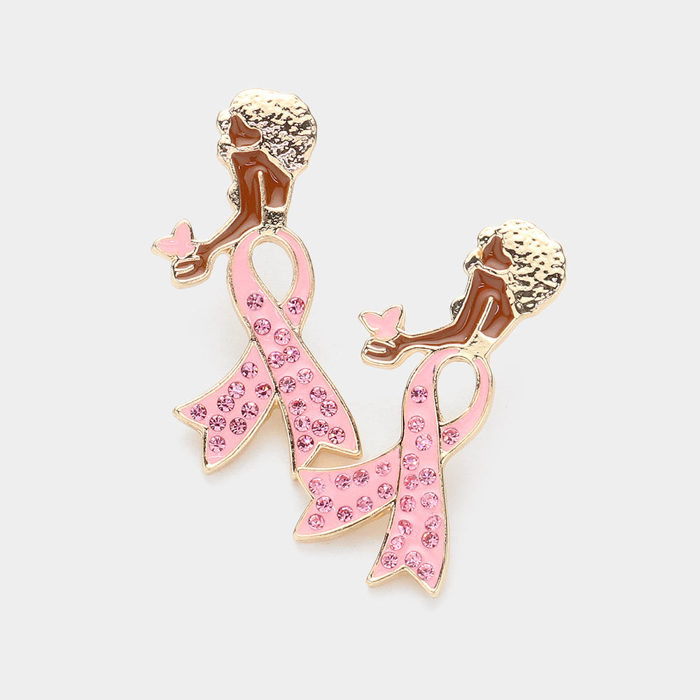 Pink Ribbon Butterfly Earrings