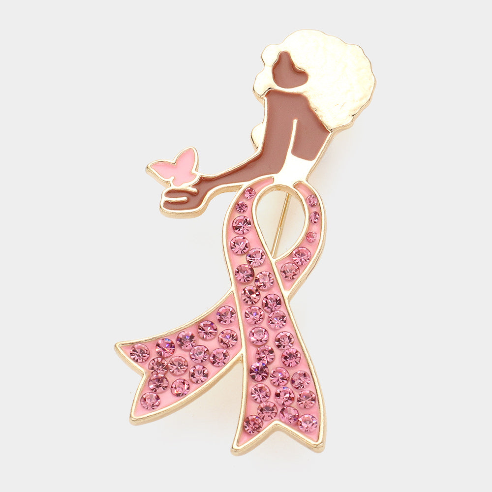 Pink Ribbon Butterfly Brooch