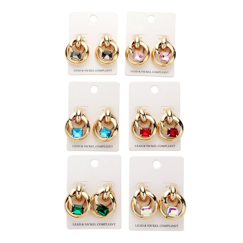 Round Metal Rhinestone Stud Earrings