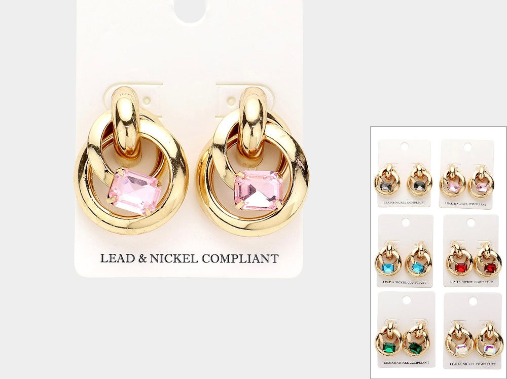 Round Metal Rhinestone Stud Earrings