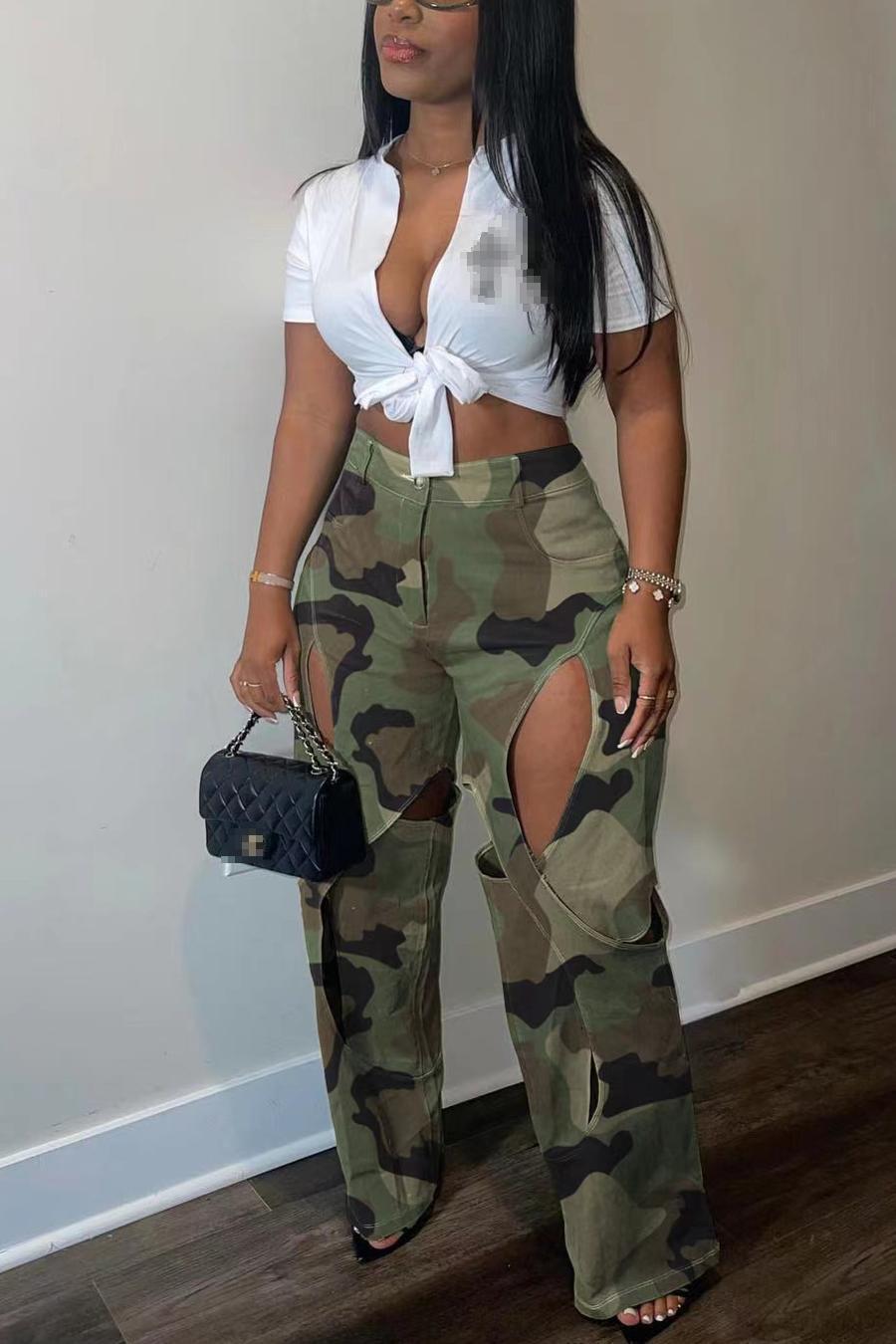 Camouflage High Waisted Cut Out Pants