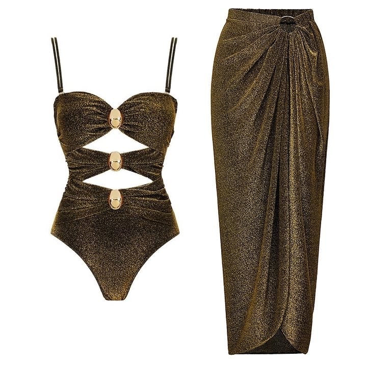 Miami Vice Glitter One Piece Swimwear + Skirt Set