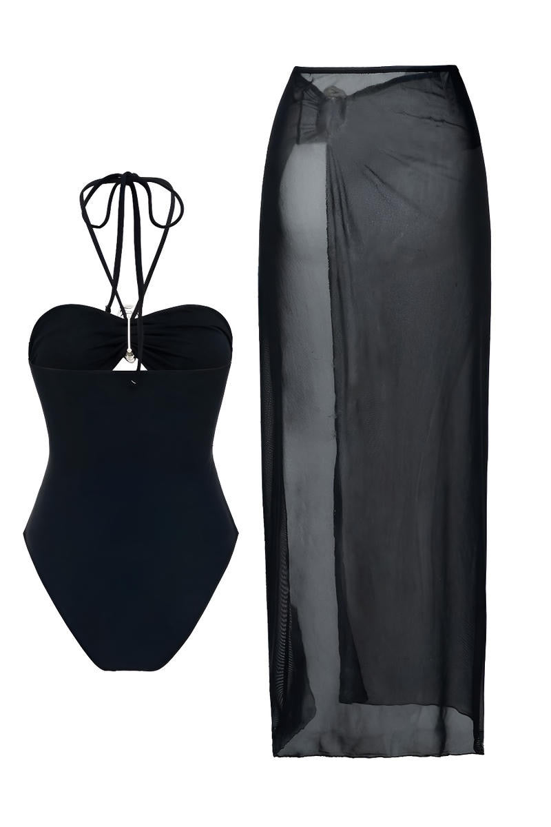 Miami Nights Padded one piece swimsuit & Mesh skirt set