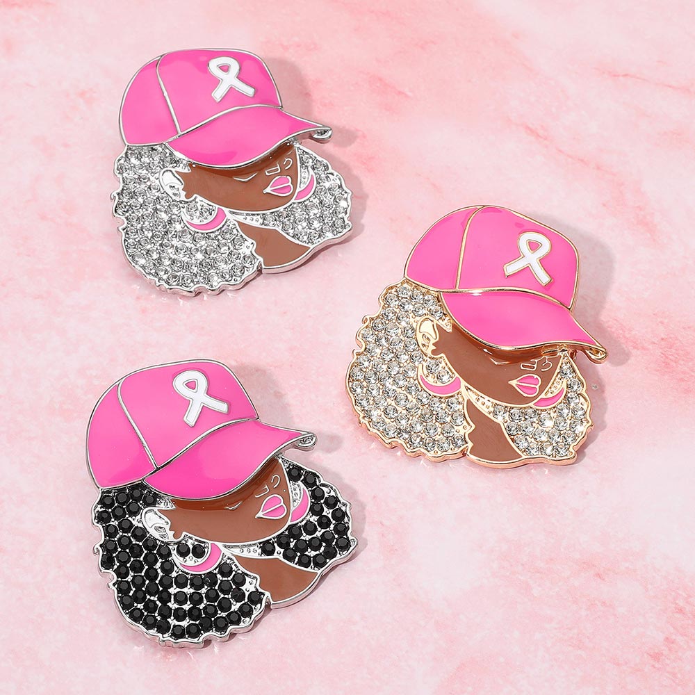 Pink Ribbon Ball Cap Keychain & Brooch Set