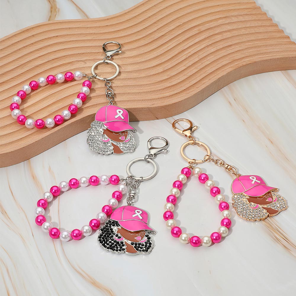 Pink Ribbon Ball Cap Keychain & Brooch Set