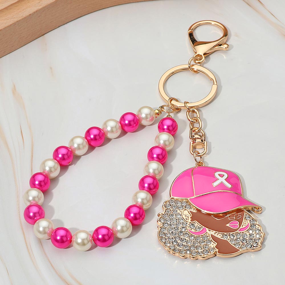 Pink Ribbon Ball Cap Keychain & Brooch Set