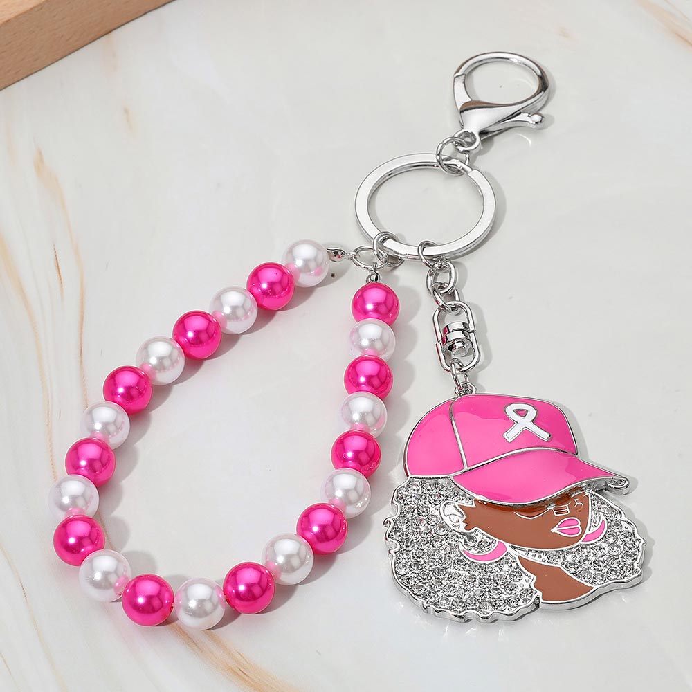 Pink Ribbon Ball Cap Keychain & Brooch Set