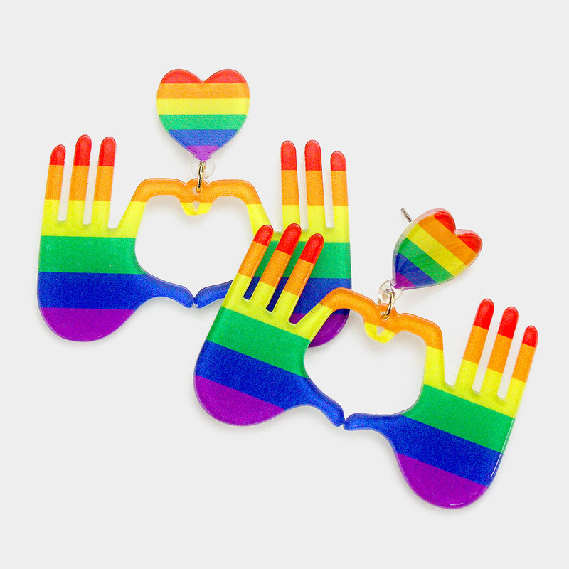 Rainbow Heart Hands Earrings