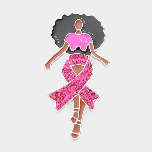 Pink Ribbon Afro Queen Brooch