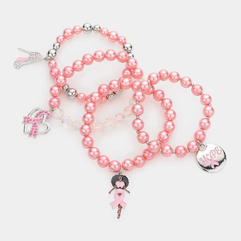 Pink Ribbon Stiletto Bracelet 4Pc Set