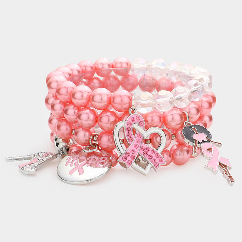 Pink Ribbon Stiletto Bracelet 4Pc Set